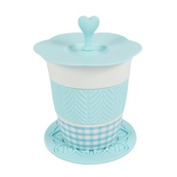Porcelán bögre AQUELLE szilikon kiegészítőkkel 280 ml, kék