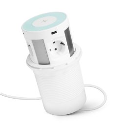 Delight Rejtett eloszt - 4-es + vezetk nlkli tlts + 2xUSB + 2xType-C - fehr