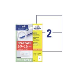Etikett címke, 210x148mm, univerzális, 65 ív, 2 címke/ív Avery, fehér