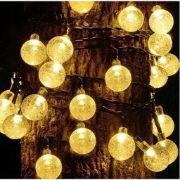 4,9 m-es dekor gömb kerti LED fényfüzér átlátszó vezetékes, 50 db meleg fehér LED, IP44, hálózati adapterrel