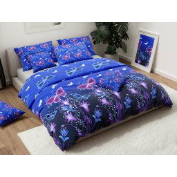Pamut ágynemű VIOLET BUTTERFLY sötétkék Ágyneműhuzat mérete: 2 db 70 x 90 cm | 200 x 220 cm