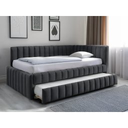 COMFINO VELVET kárpitozott ágy kihúzható vendégággyal, 120 x 200 cm, sötétszürke KRONOS 34