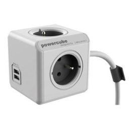 230V hálózati hosszabbító kábel, CEE7 (villa) - POWERCUBE, 3m, EXTENDED USB, szürke, POWERCUBE, 4 aljzat, gyermek biztosítékok