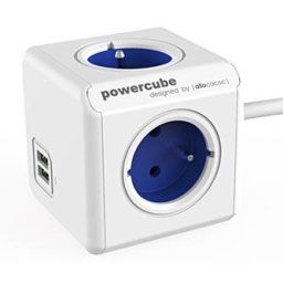 230V-os hosszabbító kábel, CEE7 (villa) - POWERCUBE, 1,5m, EXTENDED USB, kék, POWERCUBE, 4 aljzat, 2xUSB port, gyermekbiztos