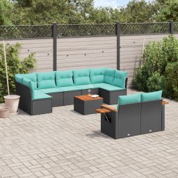 vidaXL 10 részes fekete polyrattan kerti ülőgarnitúra párnával