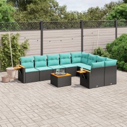 vidaXL 10 részes fekete polyrattan kerti ülőgarnitúra párnával