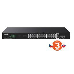 Tenda TEG1128P-24-250W PoE Gigabit switch 24x 1Gbps PoE 802.3af/at 2x SFP 2x RJ45, 230W, Rack