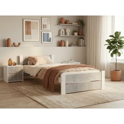 IKAROS DOUBLE ágy 90 x 200 cm, beton/fehér Ágyrács: Léces ágyrács, Matrac: Coco Maxi 20 cm matrac