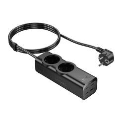 HOCO NS10 hálózati elosztó (2 AC+USB+3 Type-C aljzat 67W, PD gyorstöltő 3.0 + 200cm tápkábel) FEKETE