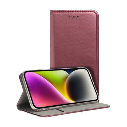 Tok álló, bőr hatású (FLIP, oldalra nyíló, asztali tartó) BURGUNDY Xiaomi Redmi Note 14 Pro 5G