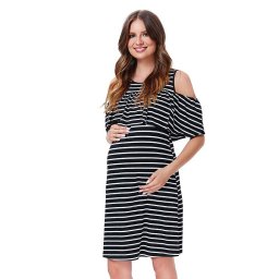 Weba csíkos kismama ruha, fekete-fehér