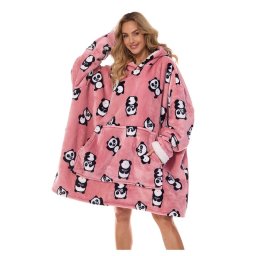 Hoodie maxi pulóver, rózsaszín, pandákkal