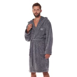 Master férfi fürdőköpeny, szürke, jelet ábrázoló hímzéssel