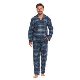 Cedrik férfi flanelpizsama, kék-zöld, kockás