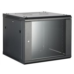 Hikvision Rackszekrény - 19" fali kivitel (12U, 600x600x635, fekete, egyrekeszes, üvegajtós, max.60 kg)