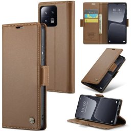 Xiaomi Redmi 13 4G / Note 13R / Poco M6 4G, Oldalra nyíló tok, stand, kártyatartóval, RFID technológiával, Wooze CaseME, barna