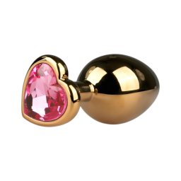 Easytoys Metal No.7 - pink köves, kúp anál plug (arany, 3 cm)
