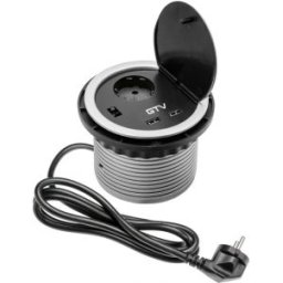 Asztalba süllyeszthető elosztó, 1x230V, 2x USB töltő(5V, 2,1A), ezüst, d:100mm