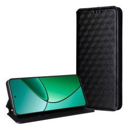 Huawei Honor Magic 7 Pro, Oldalra nyíló tok, bőrhatású, stand, Teljes 3D rombusz minta, prémium, fekete