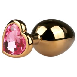 Easytoys Metal No.7 - pink köves, kúp anál plug - arany (3cm)