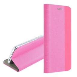 Tok álló, bőr hatású (FLIP, oldalra nyíló, asztali tartó, textil minta) RÓZSASZÍN Xiaomi Redmi Note 14 Pro 5G
