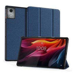 DUX DUCIS DOMO tok álló, bőr hatású (aktív FLIP, oldalra nyíló, TRIFOLD, asztali tartó, textil minta) SÖTÉTKÉK Lenovo Tab K11 Plus (TB352)