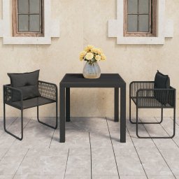 vidaXL 3 részes fekete PVC rattan kerti étkezőgarnitúra