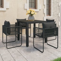 vidaXL 5 részes fekete PVC rattan kerti étkezőgarnitúra