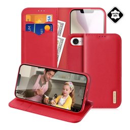 DUX DUCIS HIVO tok álló, valódi bőr (FLIP, oldalra nyíló, asztali tartó, kártyazseb, RFID) PIROS Apple iPhone 16e