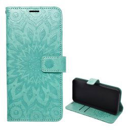 Tok álló, bőr hatású (FLIP, oldalra nyíló, asztali tartó, kézpánt, mandala) CYAN Apple iPhone 16e