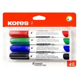 KORES Tábla- és flipchart marker készlet, 3 mm, kúpos, kartondobozban, KORES "K-Marker XW1", 4 különböző szín