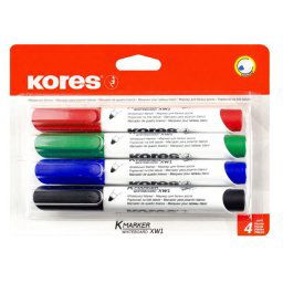 KORES Tábla- és flipchart marker készlet, 3 mm, kúpos, KORES "ECO K-Marker XW1", 4 különböző szín