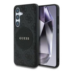 GUESS 4G ROUND PATCH CLASSIC LOGO szilikon telefonvédő (ütésállóság, textil hátlap, MagSafe) FEKETE Samsung Galaxy S25 (SM-S931)