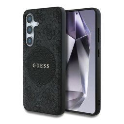 GUESS 4G ROUND PATCH CLASSIC LOGO szilikon telefonvédő (ütésállóság, textil hátlap, MagSafe) FEKETE Samsung Galaxy S25 Plus (SM-S936)