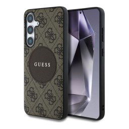 GUESS 4G ROUND PATCH CLASSIC LOGO szilikon telefonvédő (ütésállóság, textil hátlap, MagSafe) VILÁGOSBARNA Samsung Galaxy S25 Plus (SM-S936)