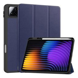 Tok álló, bőr hatású (aktív FLIP, oldalra nyíló, TRIFOLD, asztali tartó, ceruza tartó) SÖTÉTKÉK Xiaomi Pad 7 Pro, Pad 7