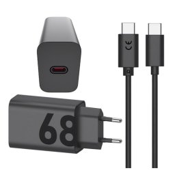 MOTOROLA TURBOPOWER hálózati töltő Type-C aljzat (68W, 6.5A, GaN, PD gyorstöltő + Type-C kábel) FEKETE