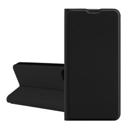 Tok álló, bőr hatású (FLIP, szilikon belső, oldalra nyíló, asztali tartó, kártyazseb) FEKETE Samsung Galaxy A21s (SM-A217F)