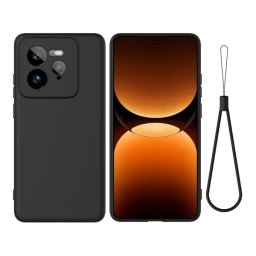 Szilikon telefonvédő (matt, mikrofiber plüss karcolásmentesítő belső, prémium + kézpánt) FEKETE Realme GT 7 Pro 5G
