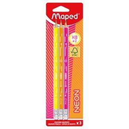 MAPED Grafitceruza radírral, HB, háromszögletű, MAPED "Black'Peps Neon", vegyes színek