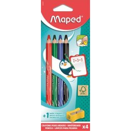 MAPED Táblaceruza készlet, fehértáblához, MAPED, 4 féle szín, hegyezővel