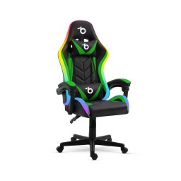 RGB LED-es gamer szék - karfával, párnával - fekete / zöld