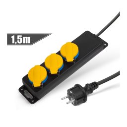 Kültéri elosztó fedéllel - 1,5 m - 3 x 230V - 3 x 1,5 mm2, gumi - IP44