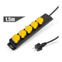 Kültéri elosztó fedéllel - 1,5 m - 5 x 230V - 3 x 1,5 mm2, gumi - IP44