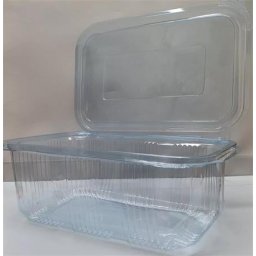 Ételtároló doboz, egybefedeles, újrahasznosított műanyag, szögletes, 1000 ml, 100 db, "Party", víztiszta