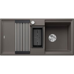 527604 - Blanco ADIRA 6 S SILGRANIT® mosogató Adira ráccsal, maradékgyűjtő tállal, Infino lefolyó-távműködtetővel vulkánszürke