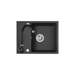 SBF_713YL - LAVEO RAB MINI 560x440 mini csepptálcás gránit mosogató szemcsés fekete + Lete II álló csaptelep fekete szett