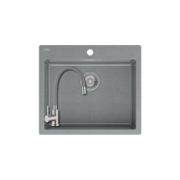 1357+SAP4-F090GY - Quadron MORGAN 110 gránit mosogató (570x500 mm, 1 medence) Silver stone + Zegor csaptelep szürke szett