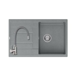 1359+SAP4-F090GY - Quadron MORGAN 111 gránit mosogató (780x500 mm, 1 medence+csepegtető) silver stone + Zegor csaptelep szürke szett