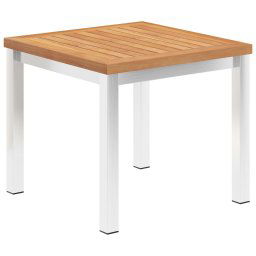 vidaXL tömör tíkfa és rozsdamentes acél kerti kisasztal 45x45x38 cm